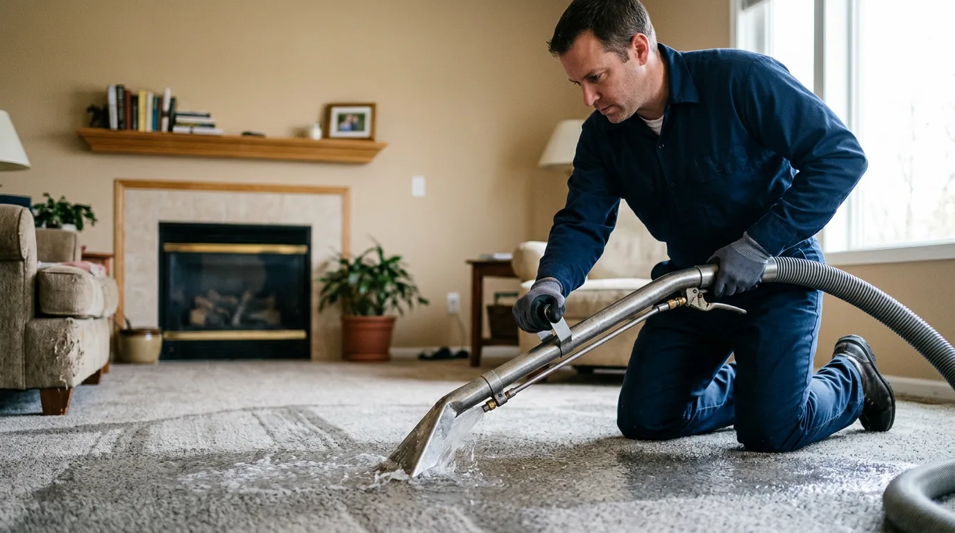 Water damage restoration technician working near Peotone, IL